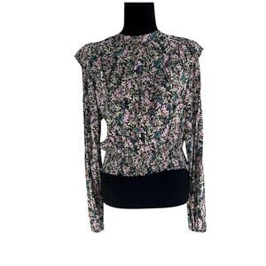 NWT Wild Fable Black with Floral Print Long Sleeve Top Blouse - Medium